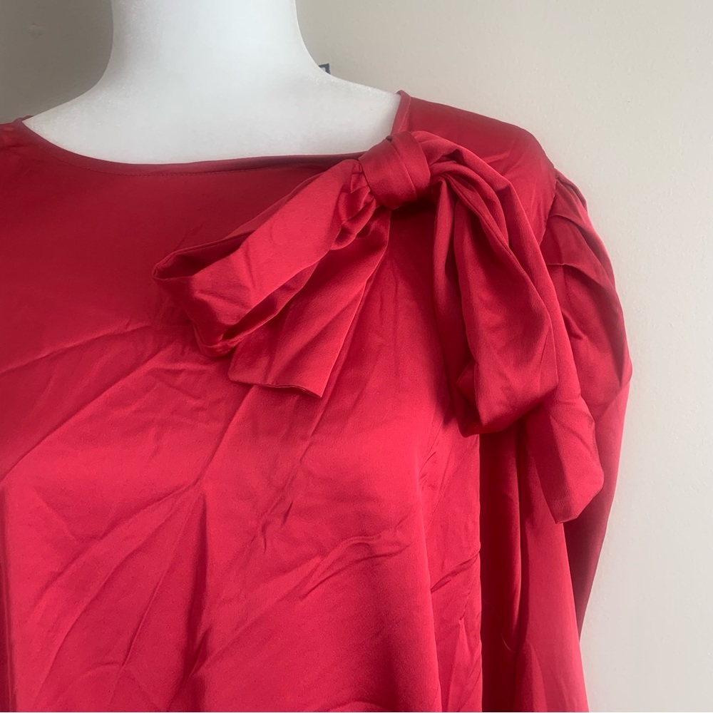 Eloquii Satin Long Sleeve Bow Gathered Blouse - Picture 8 of 10